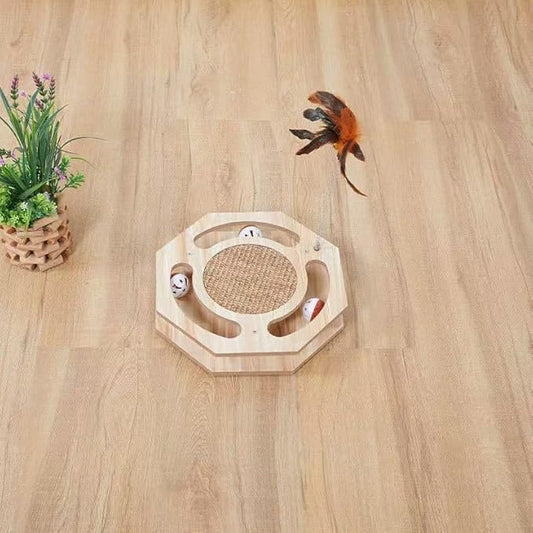 cat scratching board toy with bell spring feather cat toy (Octagon)