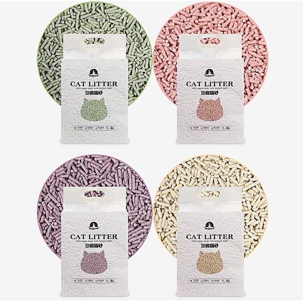4 Packs 6L Clumping Biodegradable Absorbent Fragrance Soft Natural Been Tofu Cat Litter (24L)