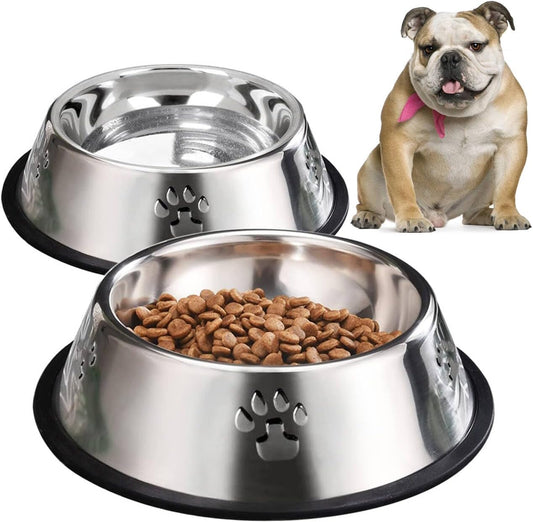 YUDANSI 2 Stainless Steel Dog Bowls, Dog Feeding Bowls, Dog Plate Bowls with Rubber Base, Medium and Large Pet Feeder Bowls and Water Bowls (L-28.8oz)