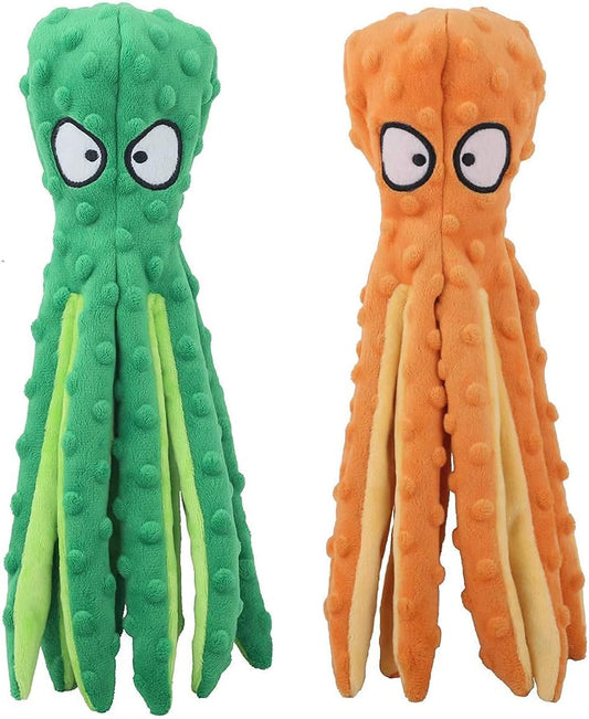 NC Dog Squeak Toys No Stuffing Crinkle Plush Dog Toys for Puppy Teething, Durable Interactive Dog Chew Toys for Small to Medium Dogs Training and Reduce Boredom, 2 Pack (Green+Orange)